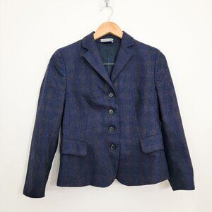 Akris Punto Wool Blend Blazer Jacket in Denim Blue Plaid 6